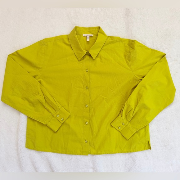 Eileen Fisher Tops - Eileen Fisher Organic Cotton Poplin Collar Short Shirt - Size Small - Chartreuse